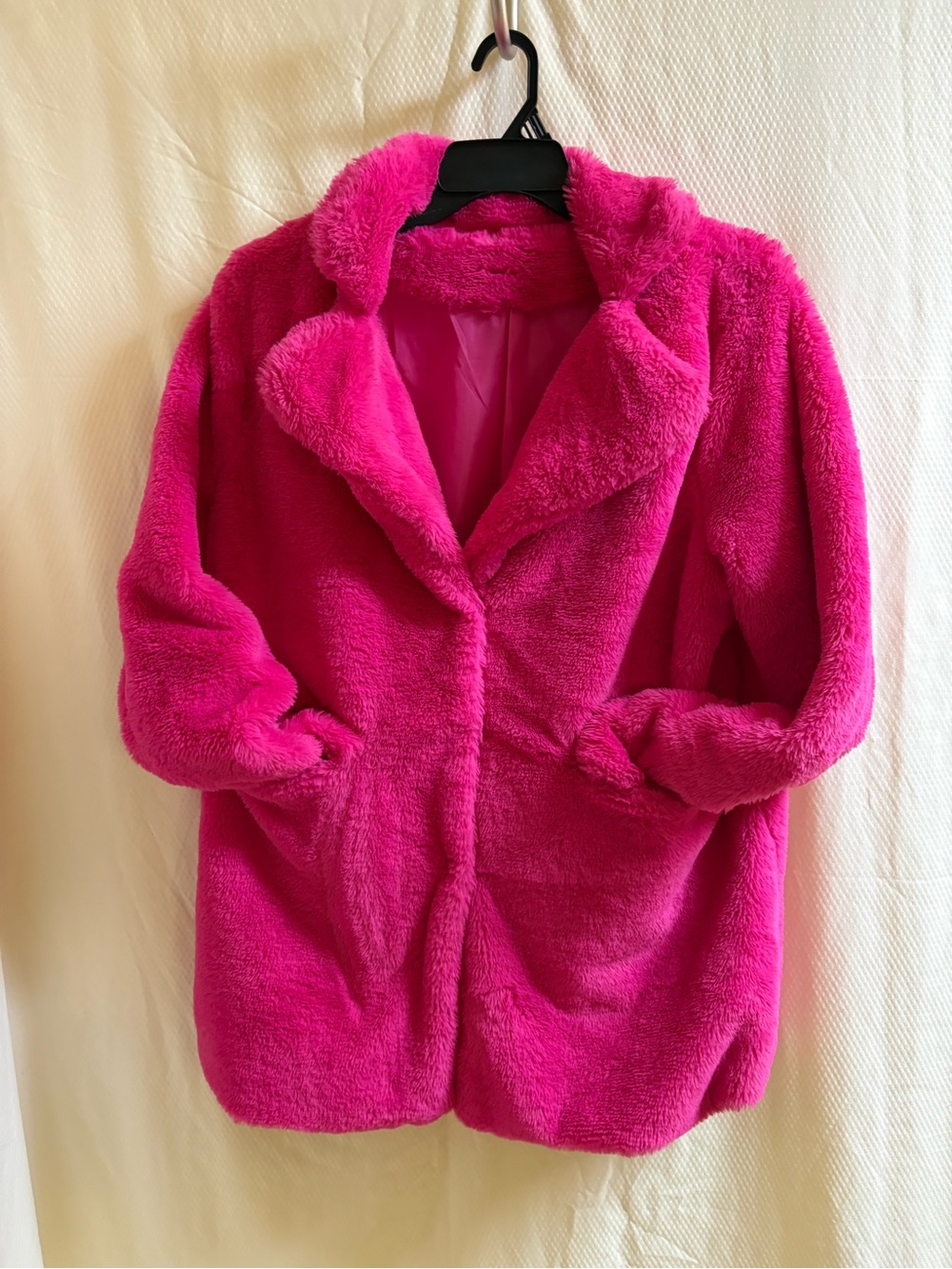 Hot Pink Teddy Faux Fur Coat Soze L Large EUC